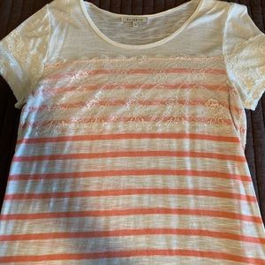 Pink and white striped tee with lace detail